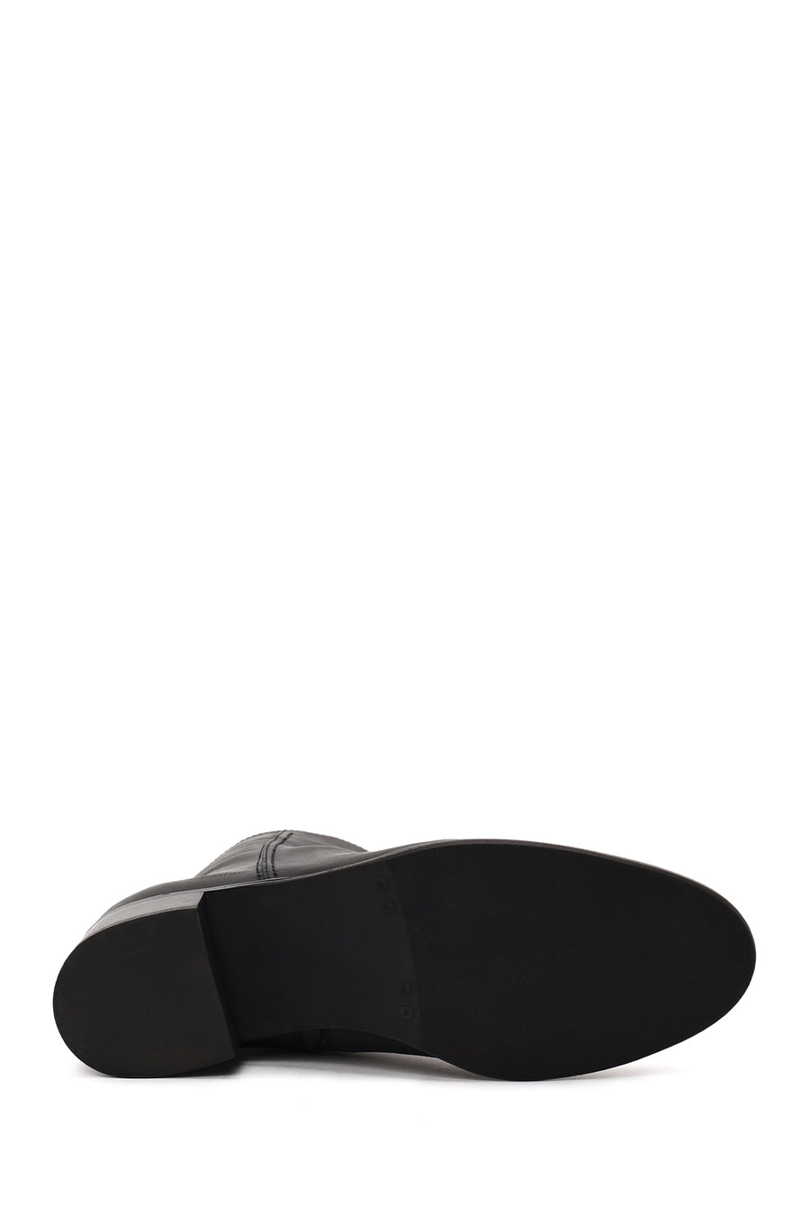 Woman Black Zip Closure Thick-Heeled Leather Classic Boots