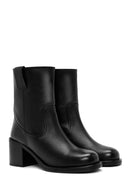 Women's Black Thick Heeled Leather Boots | Derimod