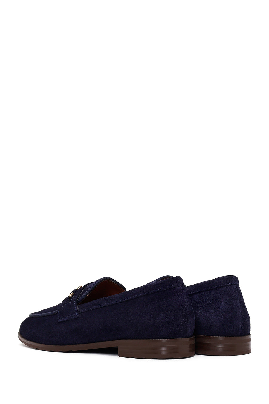Woman Navy Buckled Suede Masculine Loafer