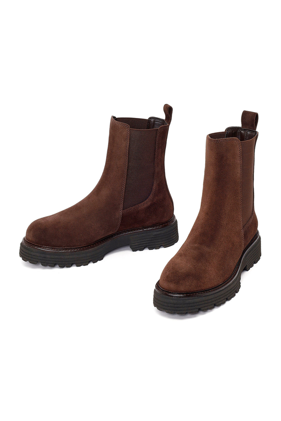 Woman Brown Thick-Soled Suede Chelsea Boots
