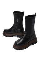 Women's Black Zippered Leather Boots | Derimod