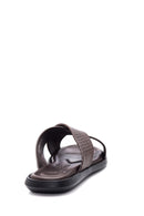 Men's Brown Leather Slippers with Knit Detail | Derimod