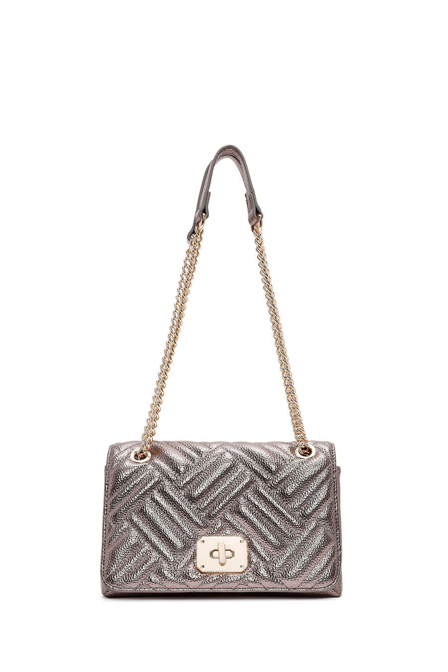 Women's Bronze Long Chain Strap Quilted Shoulder Bag