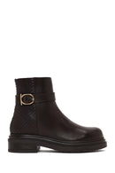 Woman Brown Zip Closure Printed Leather Boots | Derimod