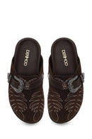 Woman Brown Open-Back Suede Slipper | Derimod