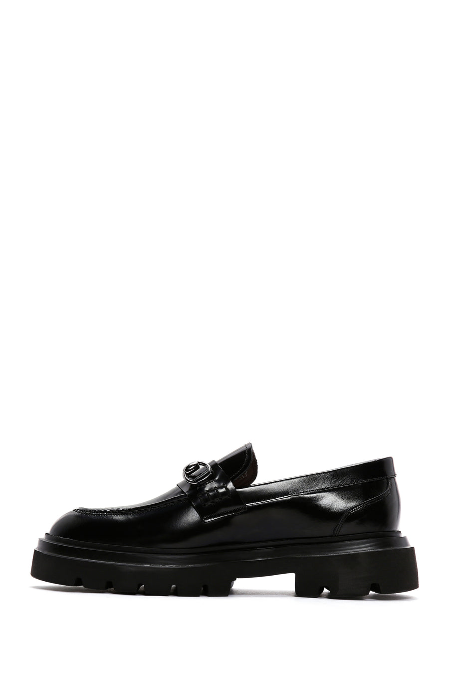 Men's Black Buckled Thick Soled Leather Casual Loafer