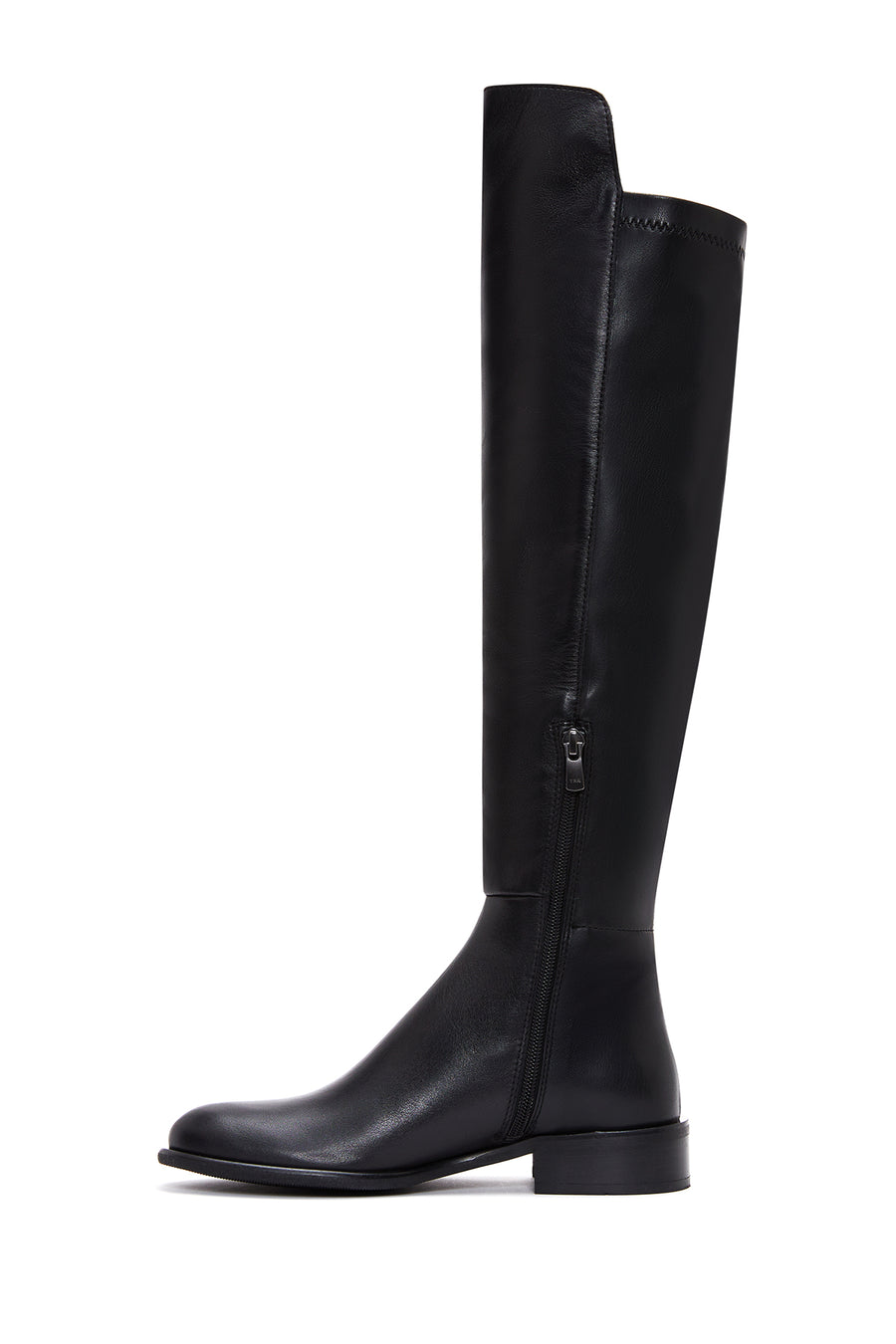 Woman Black Zippered Leather Boot