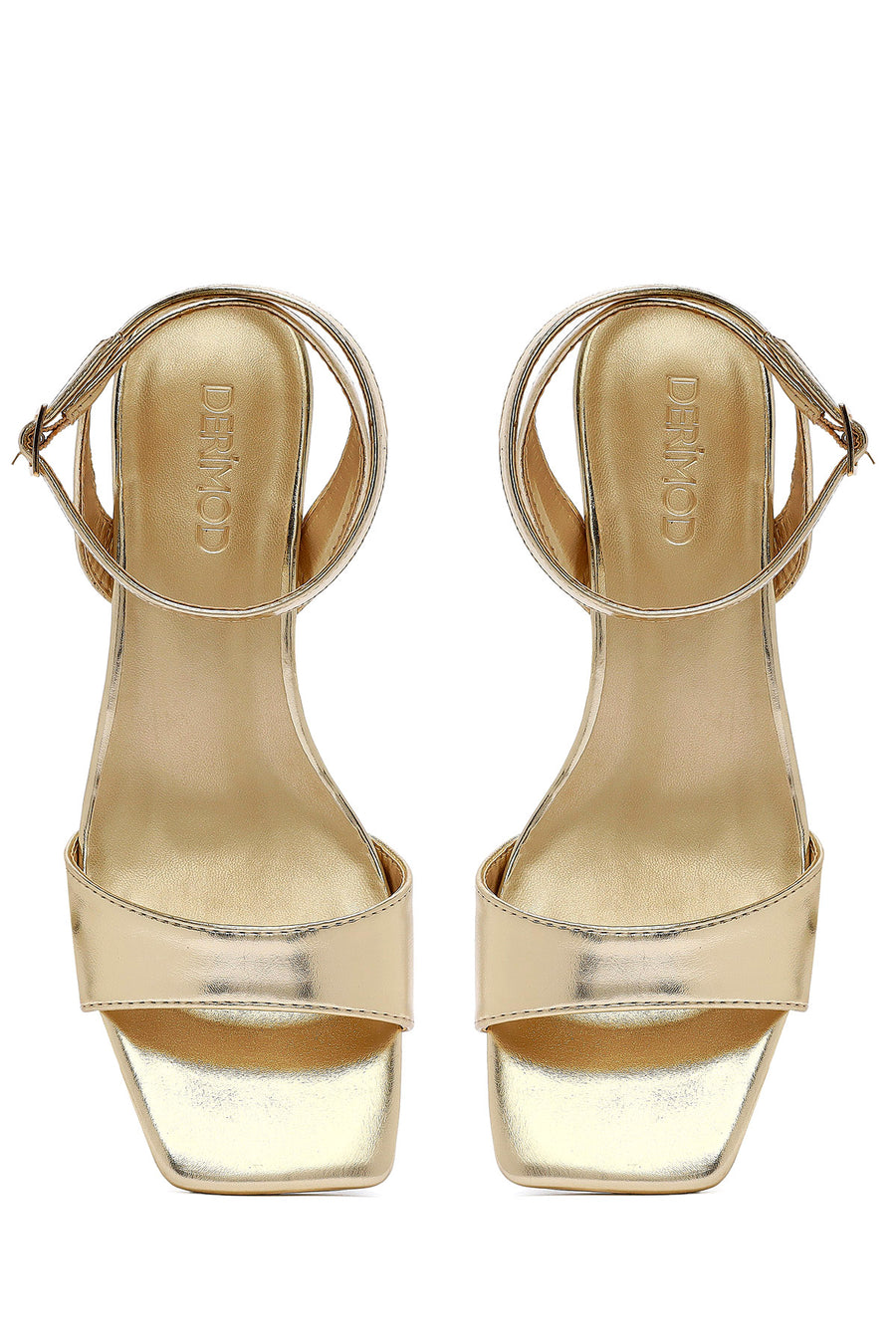 Women's Gold Ankle Buckle Chunky Heel Metallic Sandals