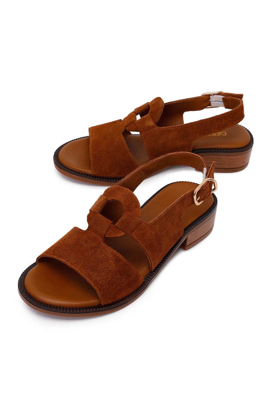 Women's Tan Suede Leather Sandals with Buckle