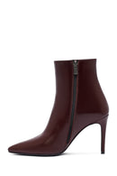 Woman Burgundy Zip Closure High Thin Heel Leather Boots | Derimod