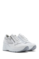 Women's White Wedge Heeled Lace-up Leather Sneaker | Derimod