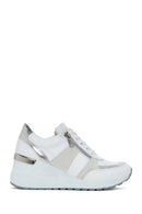 Women's White Wedge Heeled Side Zipper Suede Leather Sports Shoes | Derimod