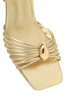 Woman Gold Ankle-Buckle Metallic Chunky-Heel Sandal | Derimod