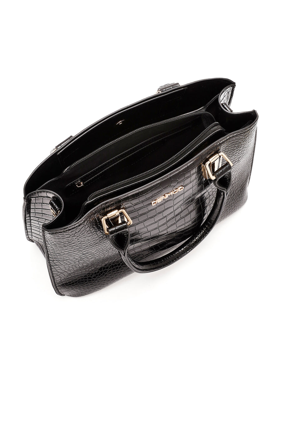 Women's Black Long Strap Crocodile Handbag