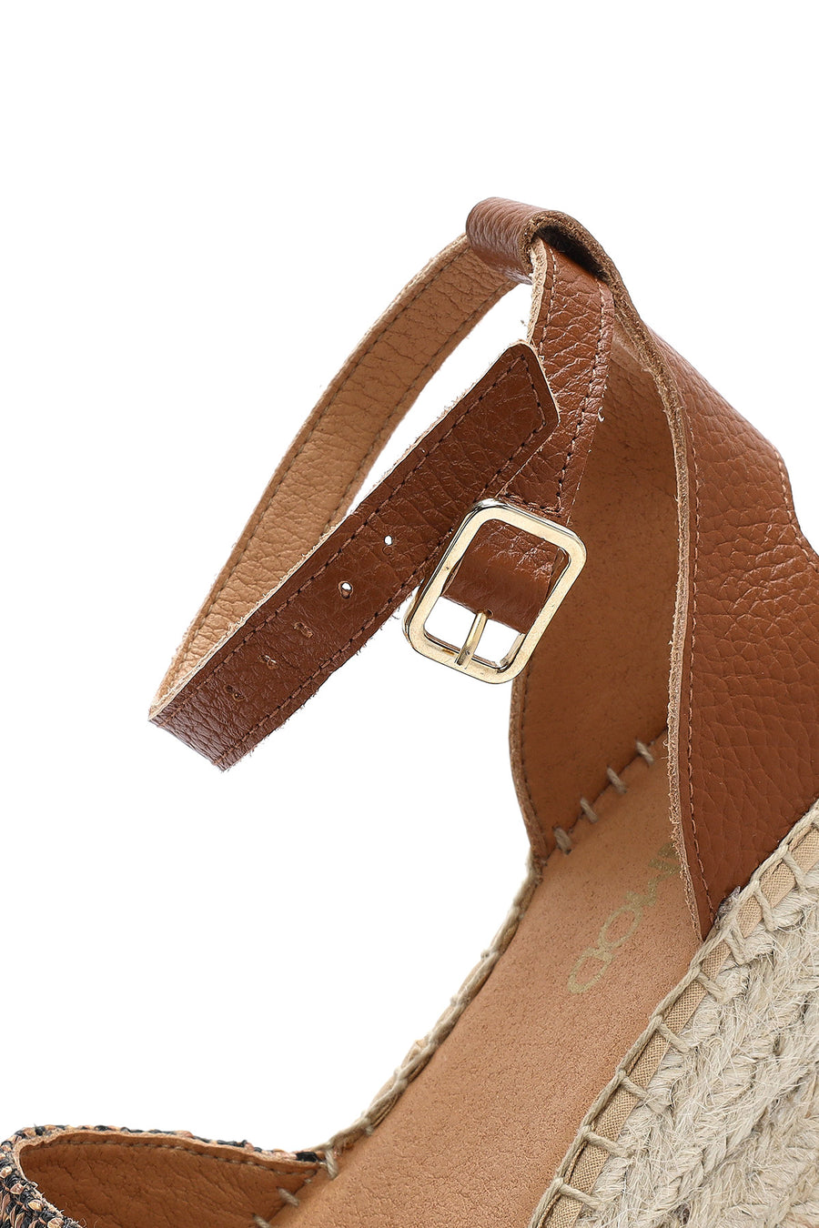 Women's Tan Ankle Buckle Wedge Heeled Straw Leather Espadrille Sandals
