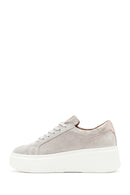 Women's Beige Lace-Up Chunky Sole Suede Leather Sneakers | Derimod