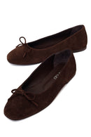 Woman Brown Buckled Suede Leather Ballet Flat | Derimod