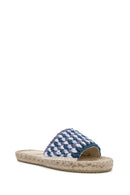 Women's Blue Straw Sole Knitted Espadrille Slippers | Derimod