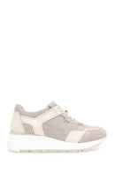 Women's Beige Leather Suede Detailed Thick Soled Sneaker | Derimod