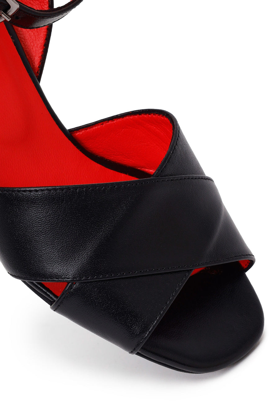 Derimod Gritti Woman Black Ankle-Buckle Short Chunky-Heel Leather Sandal