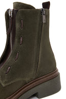 Women's Green Zippered Suede Leather Boots | Derimod