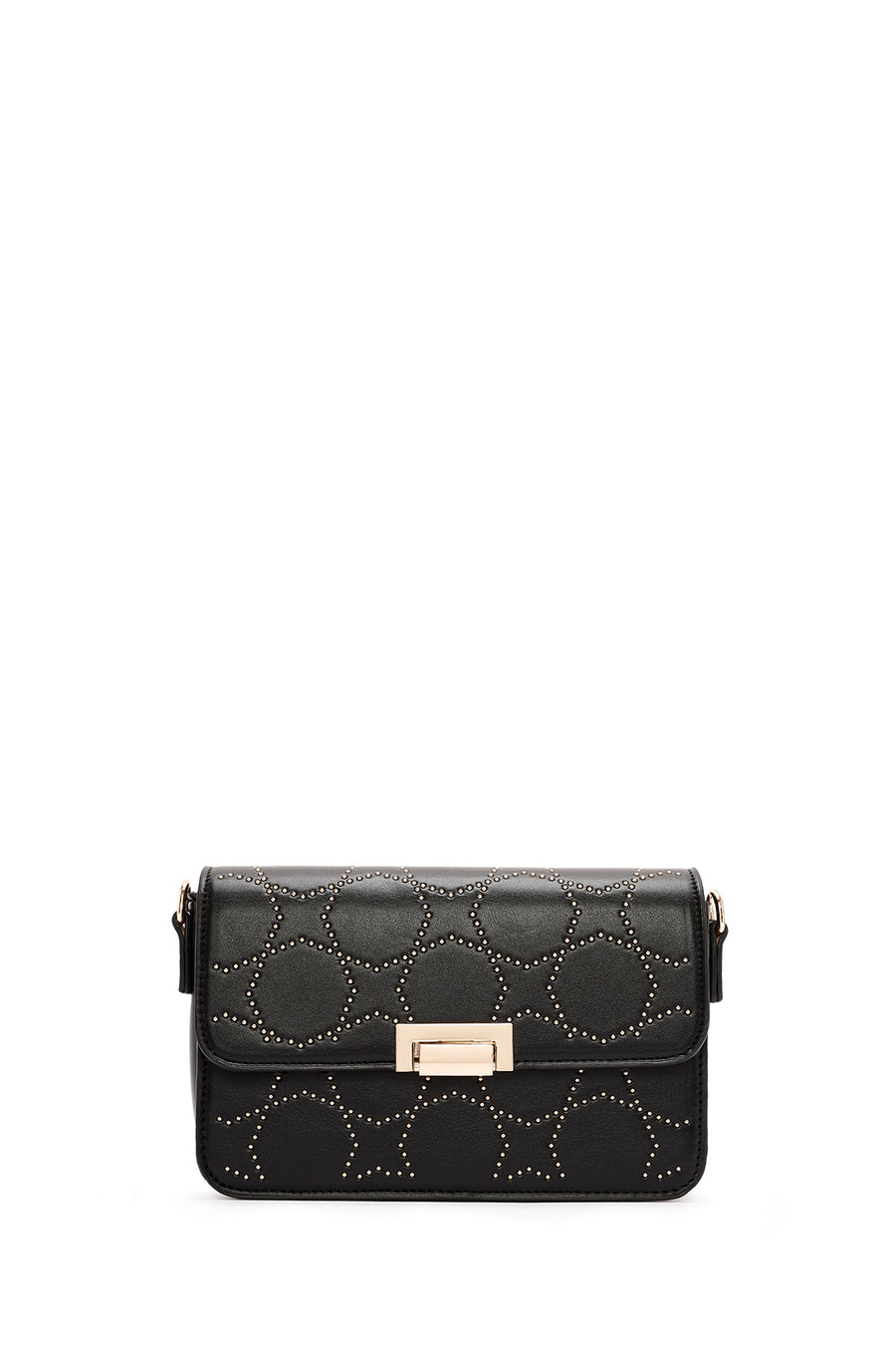 Women's Black Long Strap Stoned Shoulder Bag