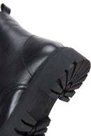 Women's Black Leather Zippered Boots Flat Boots | Derimod