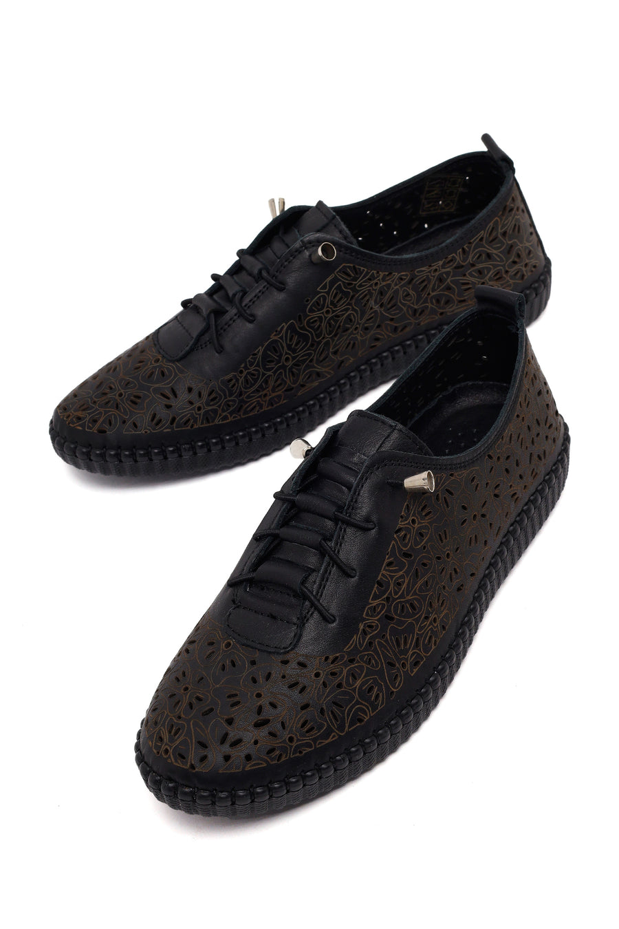 Woman Black Patterned Leather Comfort Shoes