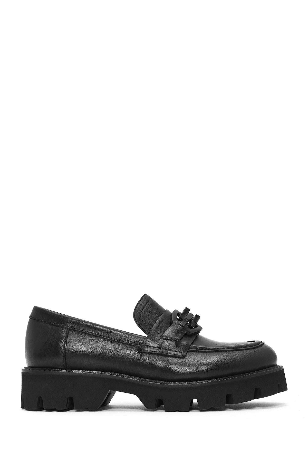 Women's Black Leather Masculine Loafer 25SFD180318 | Derimod