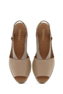 Women's Beige Wedge Heel Leather Espadrille Sandals | Derimod