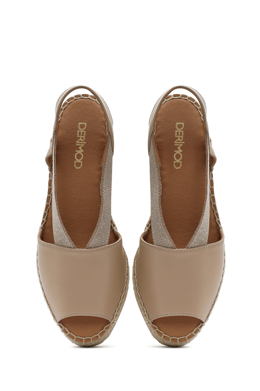Women's Beige Wedge Heel Leather Espadrille Sandals