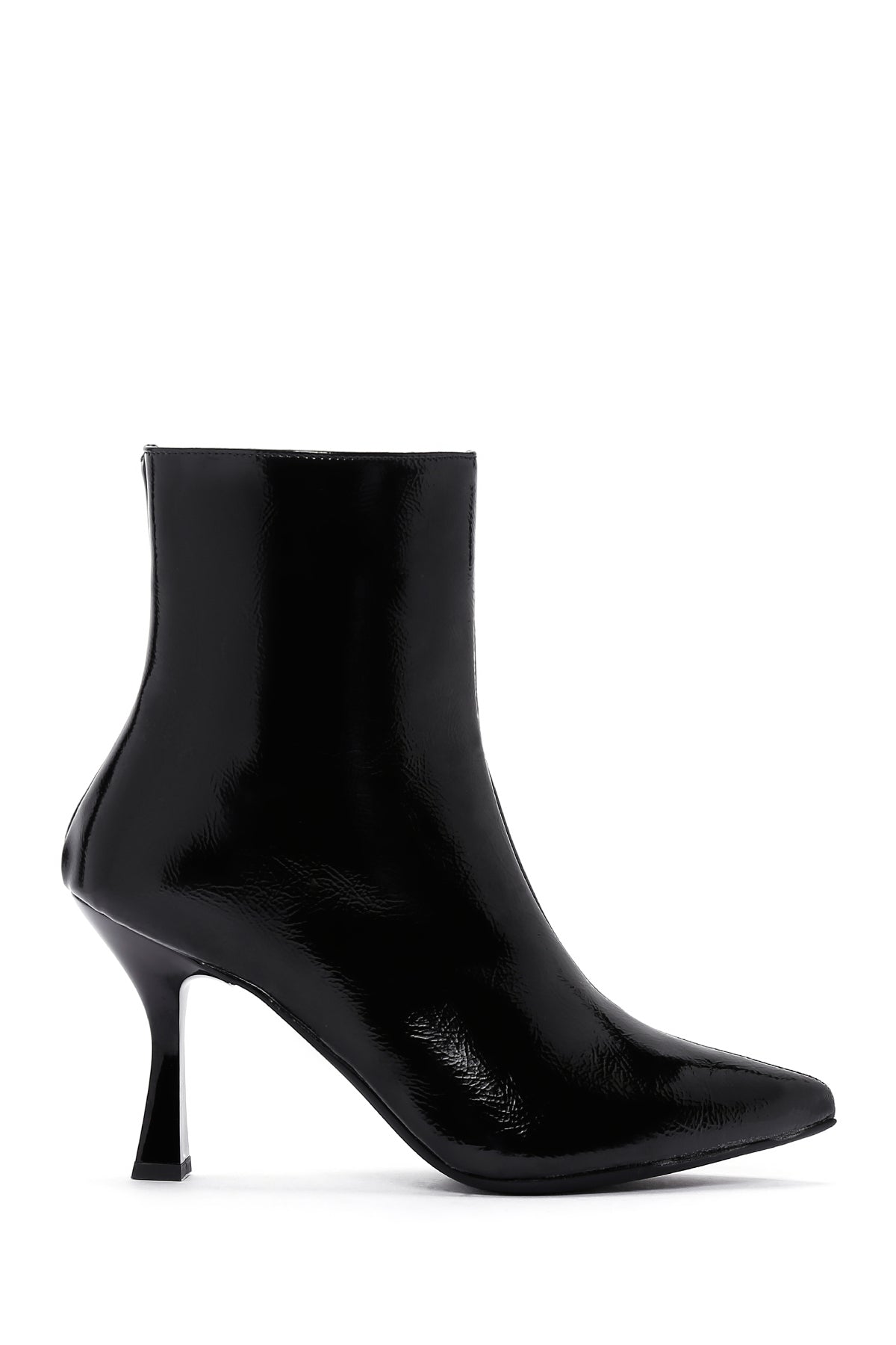 Women's Black Zippered Thin Heel Patent Leather Boots 24WFE401116 | Derimod