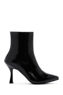 Women's Black Zippered Thin Heel Patent Leather Boots | Derimod