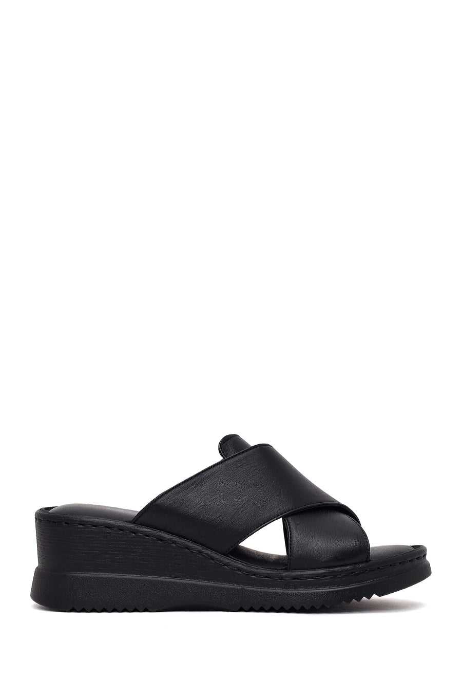 Women's Black Thick Soled Leather Comfort Slippers 26SFD320118 | Derimod