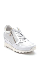 Kadın Gümüş Deri Dolgu Topuk Sneaker | Derimod