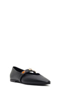 Women's Black Stone Leather Ballerinas | Derimod