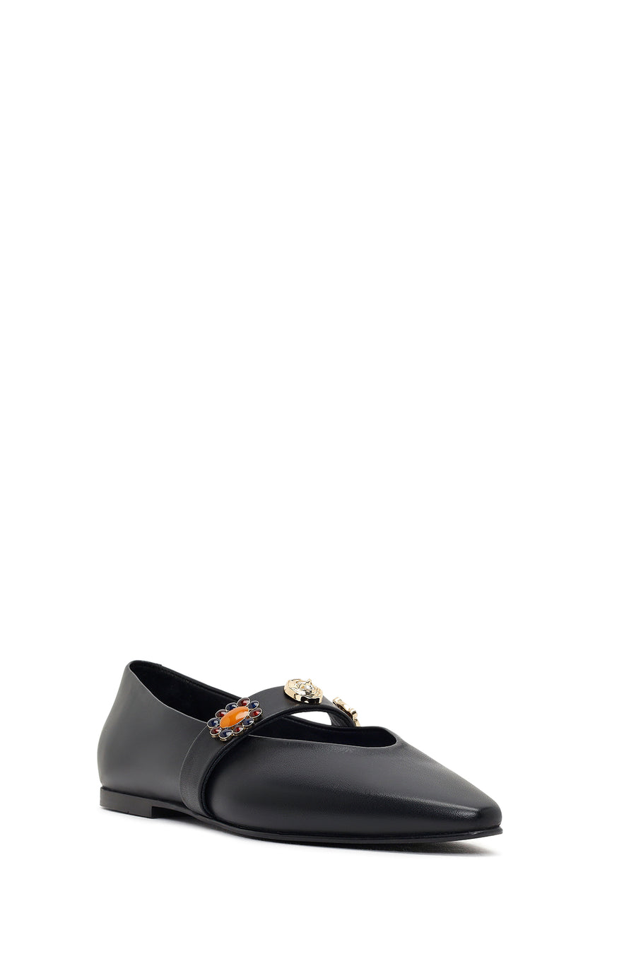 Women's Black Stone Leather Ballerinas