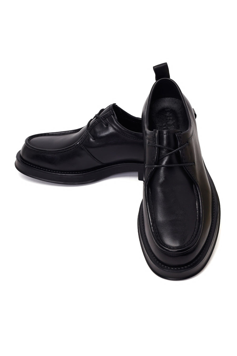 Male Black Lace-Up Thick-Soled Leather Casual Shoes