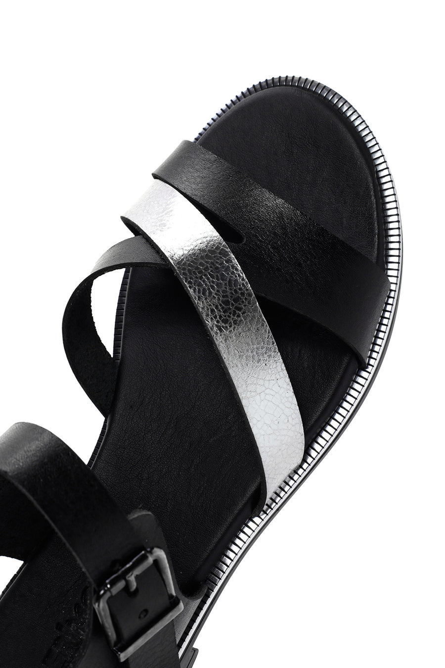 Women's Black Leather Ankle Buckle Sandals