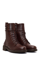 Woman Brown Zip Closure Thick-Soled Leather Combat Boots | Derimod