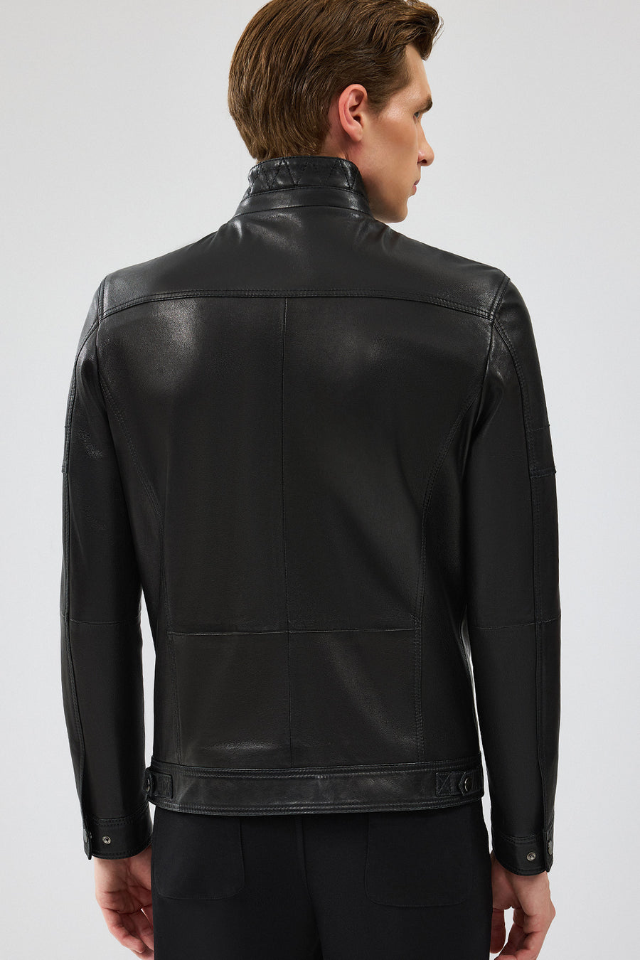 Wade Erkek Siyah Slim-Fit Deri Mont