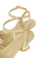 Woman Gold Ankle-Buckle Metallic Chunky-Heel Sandal | Derimod