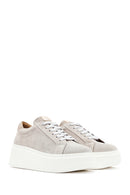 Women's Beige Lace-Up Chunky Sole Suede Leather Sneakers | Derimod