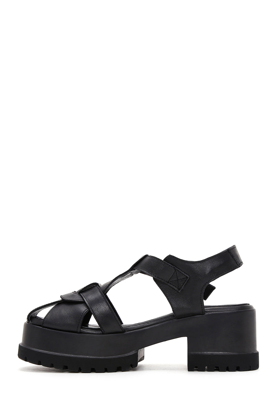 Women's Black Leather Thick Soled Sandals