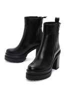 Women's Black Leather Zippered Platform Heeled Boots | Derimod