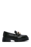 Women's Black Chain Detailed Masculine Loafer | Derimod