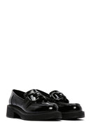 Women's Black Leather Patent Leather Masculine Loafer | Derimod