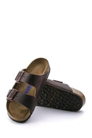 Birkenstock Men's Mink Nubuck Leather Double Buckle Flat Arizona Slippers | Derimod