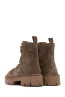 Women's Tan Suede Leather Boots with Zipper | Derimod