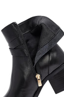 Woman Black Zip Closure Thick-Heeled Leather Boots | Derimod